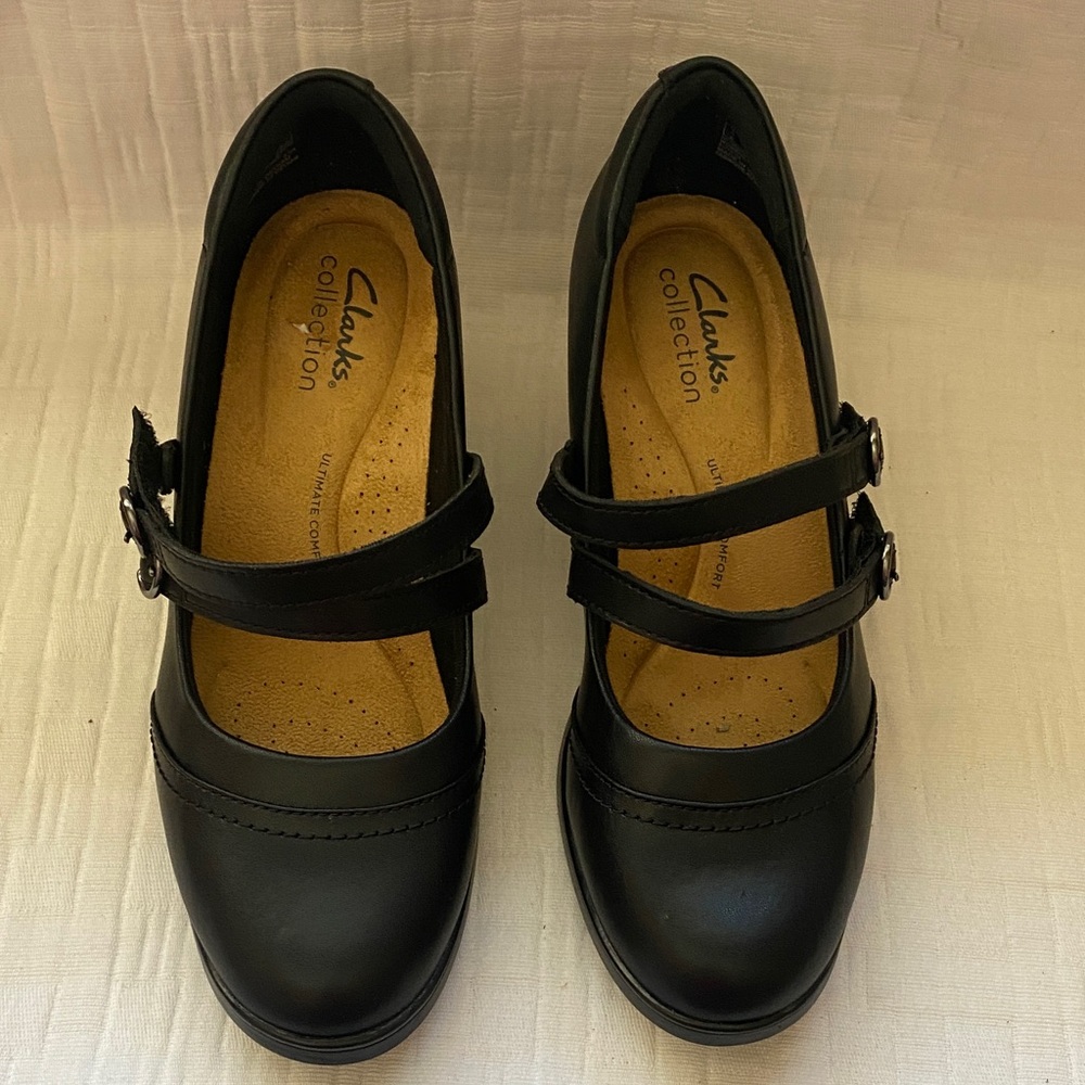CLARKS  Black Double-Strap Mary Jane Heels